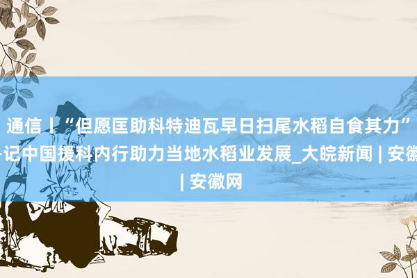 通信丨“但愿匡助科特迪瓦早日扫尾水稻自食其力”——记中国援科内行助力当地水稻业发展_大皖新闻 | 安徽网