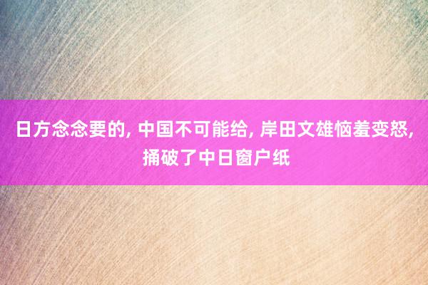 日方念念要的, 中国不可能给, 岸田文雄恼羞变怒, 捅破了中日窗户纸