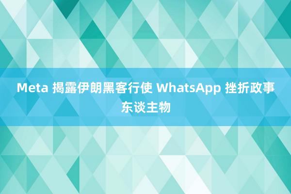 Meta 揭露伊朗黑客行使 WhatsApp 挫折政事东谈主物