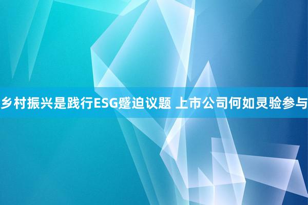 乡村振兴是践行ESG蹙迫议题 上市公司何如灵验参与