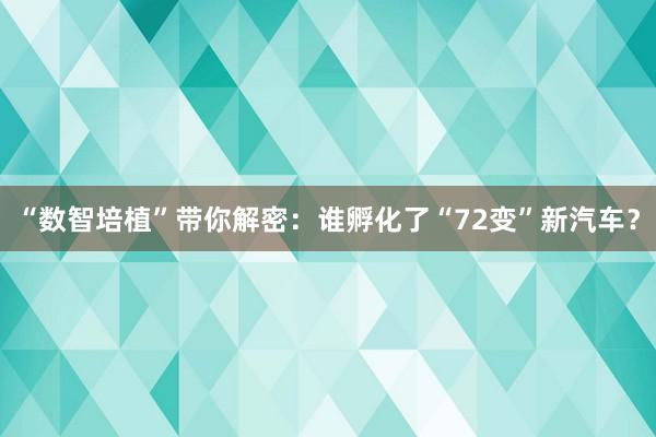 “数智培植”带你解密：谁孵化了“72变”新汽车？